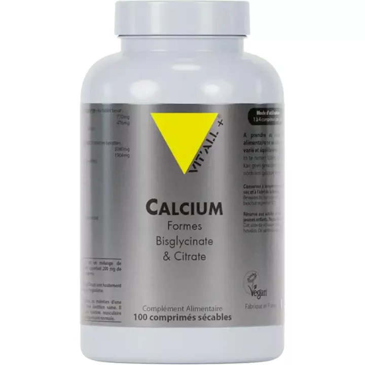 Vitall+ Calcium Formes Bisglycinate et Citrate 100 comprimés sécables