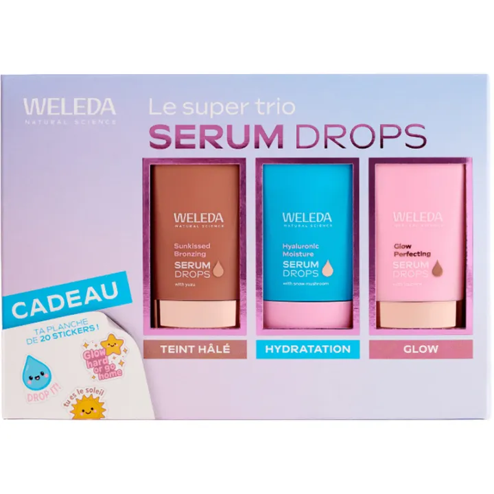 Coffret Trio Serum Drops teint hâlé, hydratation et éclat 3 x 30 ml Weleda