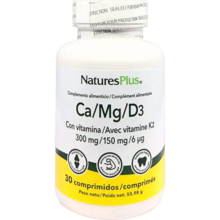 Natures Plus Ca Mg D3 com Vitamina K2, 30 comprimidos