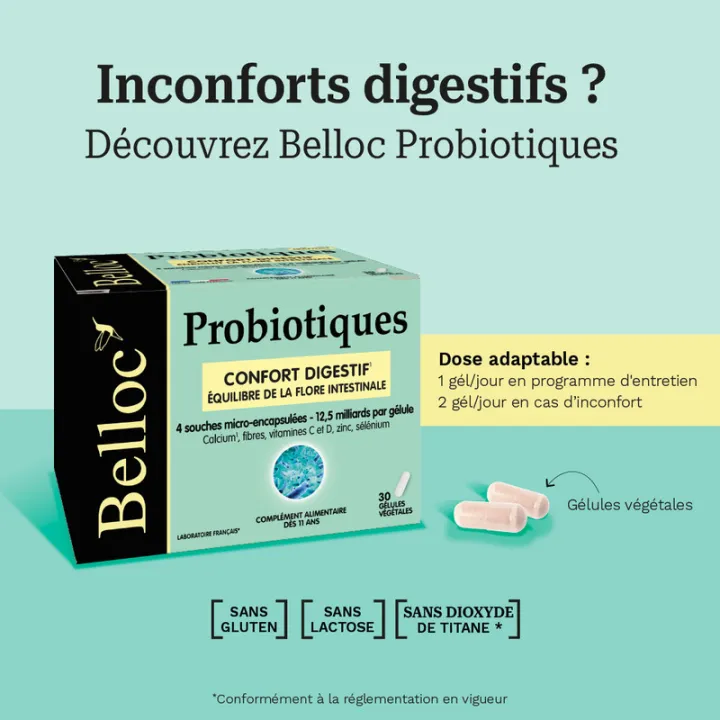 Belloc Probiotica voor een gezond spijsverteringsstelsel, 30 capsules