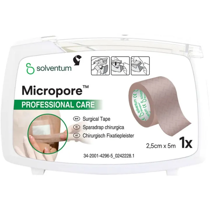Micropore Solventum chirurgische pleister 2,5 cm x 5 m