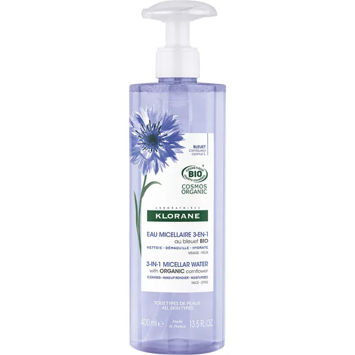 Acqua micellare biologica 3 in 1 di Klorane Bleuet