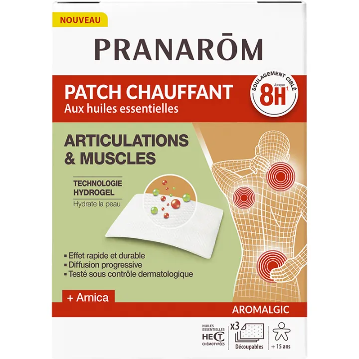Pranarom Aromalgic: Parche térmico de 8 horas para articulaciones y músculos, paquete de 3