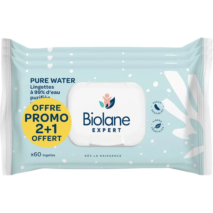 Biolane Expert Pro Toallitas de Agua Pura 3 paquetes x 60