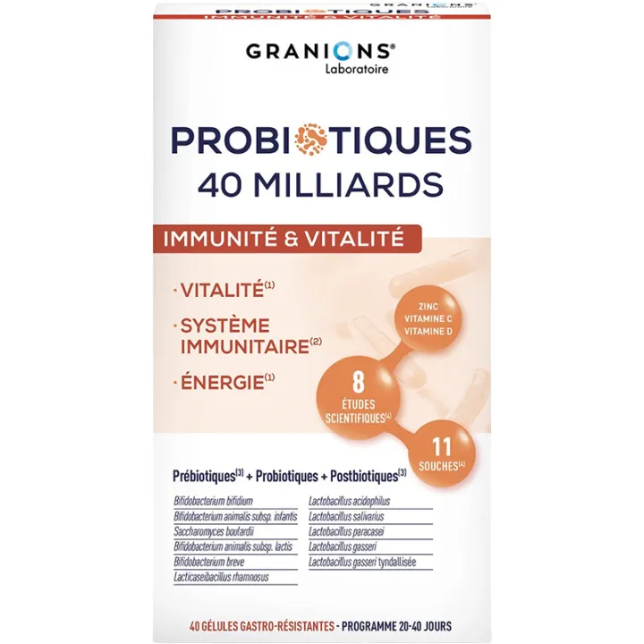 Probiotiques 40 Milliards Immunité & Vitalité Granions 40 gélules