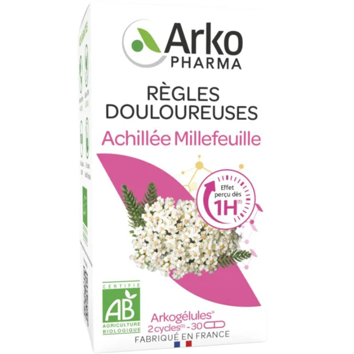 Arkocapsulas Achillée Millefeuille Períodos dolorosos Arkopharma 30 cápsulas