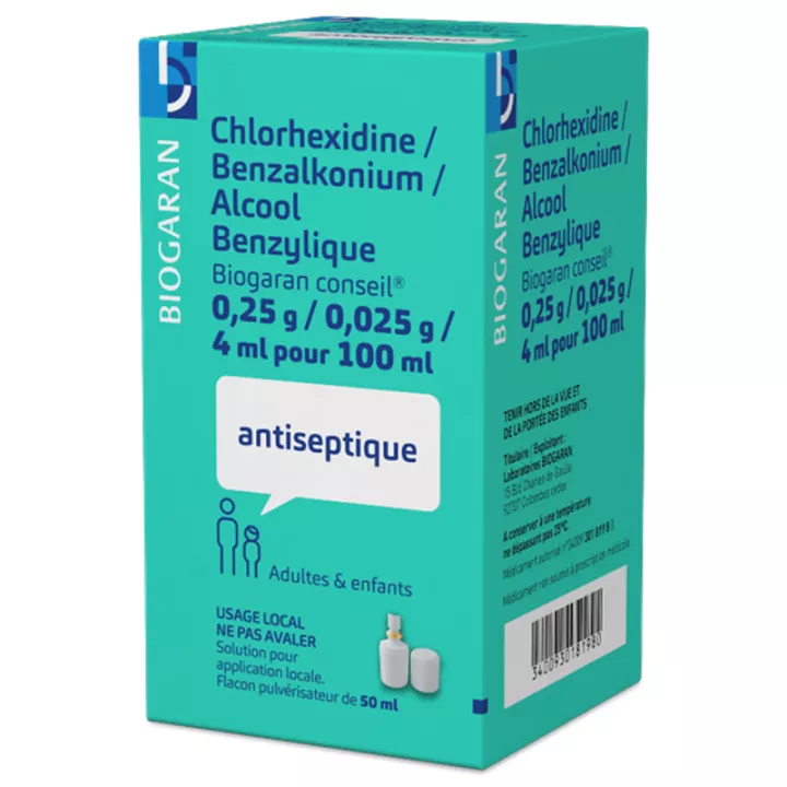 Chlorhexidine/Benzalkonium/Alcool benzylique Biogaran Conseil Spray 50 ml