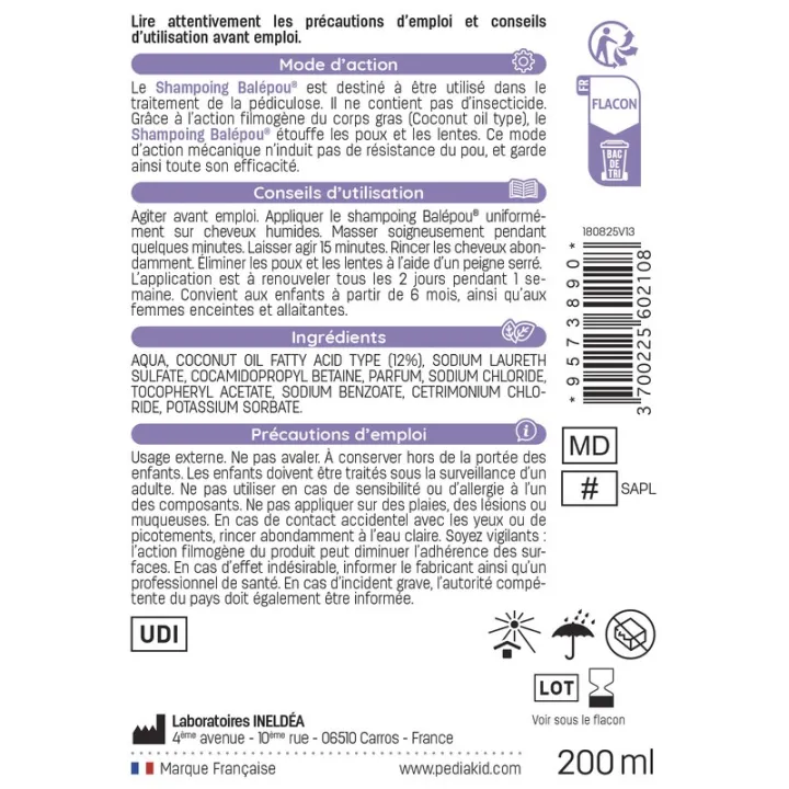 Pediakid Balépou Shampoing Anti-Poux et Lente 200 ml