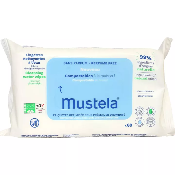 Mustela Toallitas Limpiadoras al Agua sin perfume x60