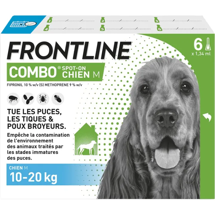 Frontline Combo for Dogs, Medium (10–20 kg), 6 Pipettes