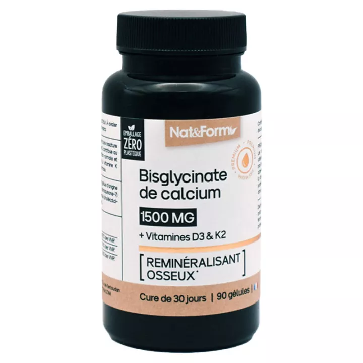 Nat&Form Nutraceutical Calcium Bisglycinate D3 K2 90 Capsules