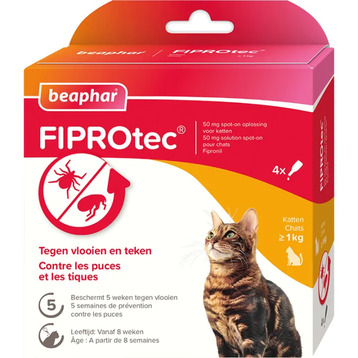 Fiprotec 50 mg Spot-On Oplossing Katten Beaphar 4 pipetten