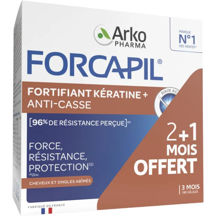 Arkopharma Forcapil Fortifiant Kératine + Abimés Cheveux et Ongles 180 capsules