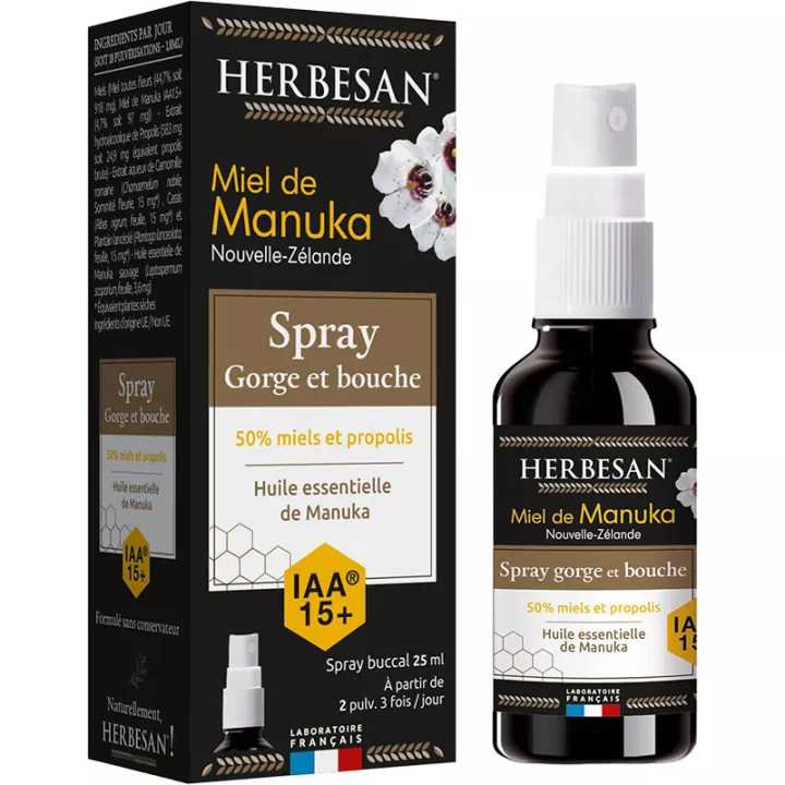 Herbesan Manuka Honing Keel- en Mondspray IAA 15+ 25 ml