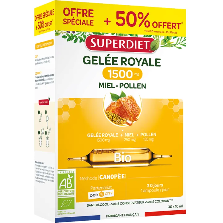 Superdiet Pappa Reale Polline di Miele Biologico 30 Fiale