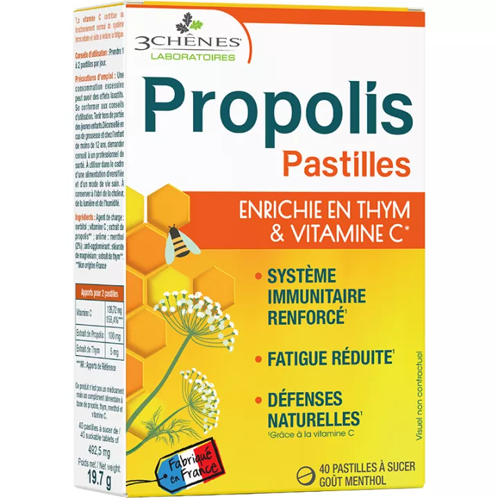 3Chênes Propolis Pastilles à Sucer Défenses Naturelles 40 compresse