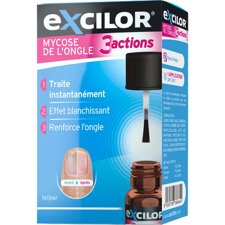 Excilor Mycose de l'Ongle 3 acciones Tratar Reforzar y Blanquear 7ml