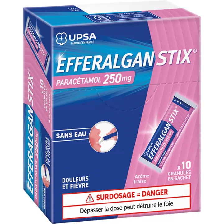 Efferalgan Criança 250 mg Paracetamol Morango 10 sticks