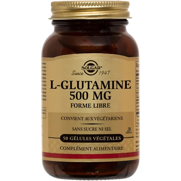 Solgar L-Glutamine 500 mg Free-Form, 50 Vegetarian Capsules