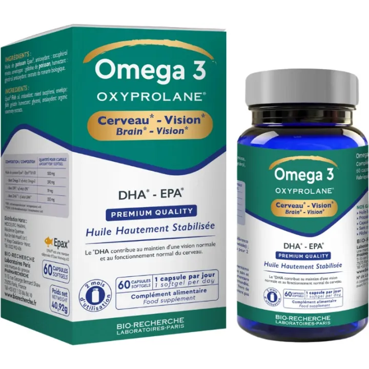 Bio-Recherche Oxyprolane Omega 3 para el cerebro y la vista, 60 cápsulas