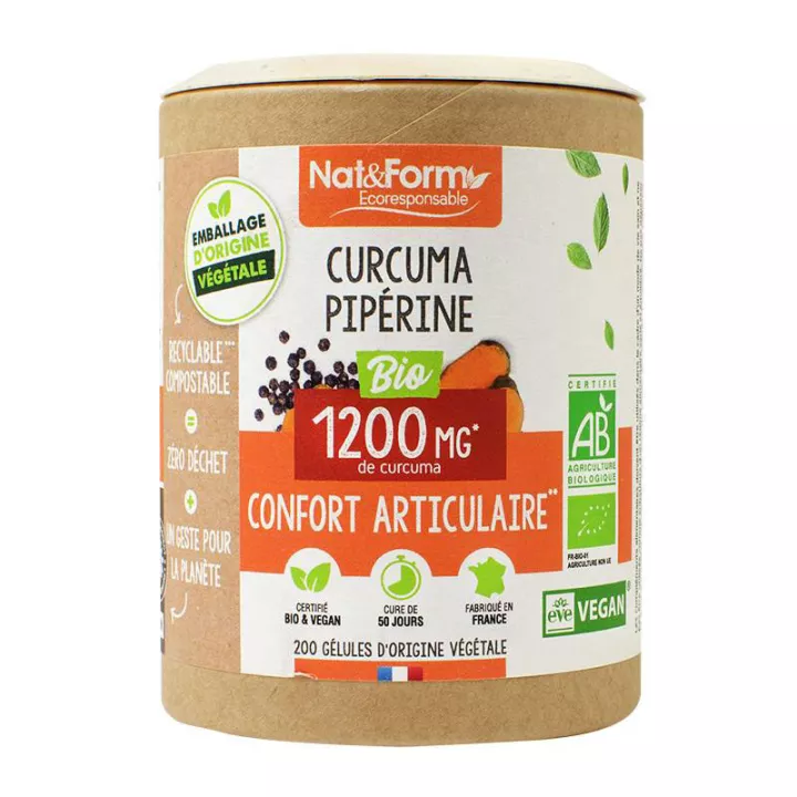 Nat & Form Curcuma + Pipérine Bio 200 Gélules Végétales Eco 