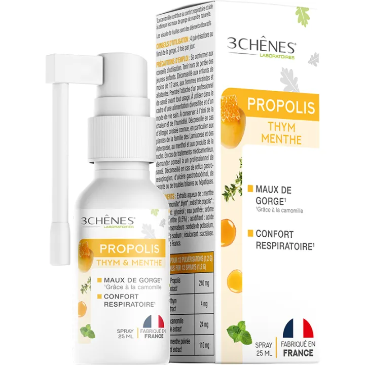 3Chênes Propolis, Thyme, and Mint Throat Spray, 25 ml