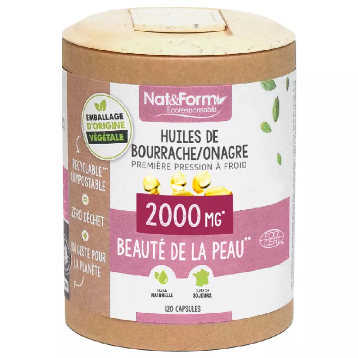 Nat & Form Huiles de Bourrache-Onagre Bio 120 capsules