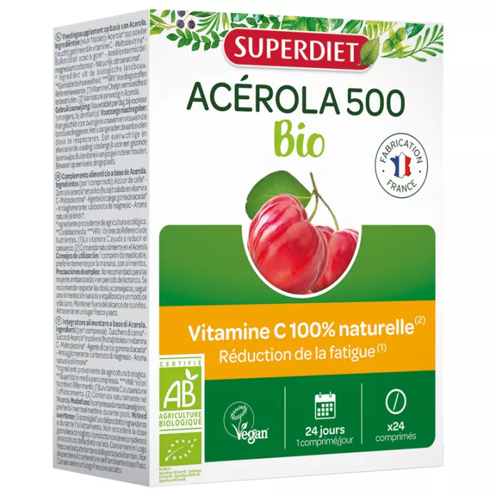 Superdiet Acérola 500 Bio Comprimés à Croquer 