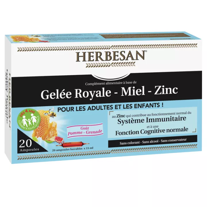 Herbesan Royal Jelly 400mg Honey Zinc 20 Vials