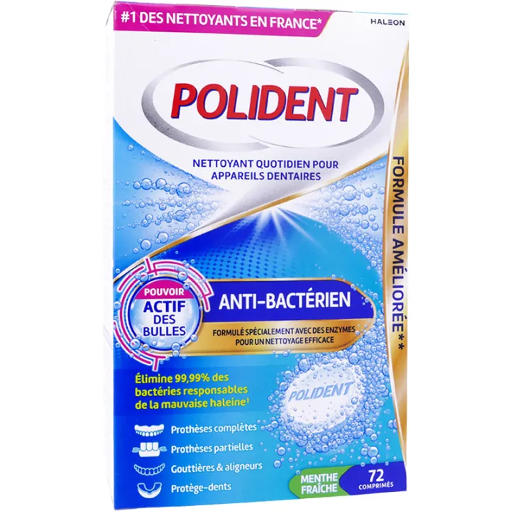 Polident Anti-Bactérien Nettoyant pour Appareils Dentaires 72 comprimés