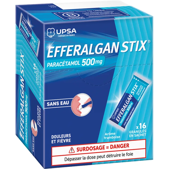 Efferalgan Paracetamol 500 mg Granulado Framboesa 16 saquetas