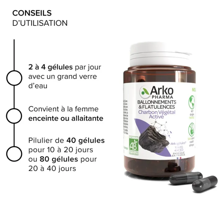 Arkocaps Charbon Végétal Activé Bio Opgeblazen gevoel & Winderigheid