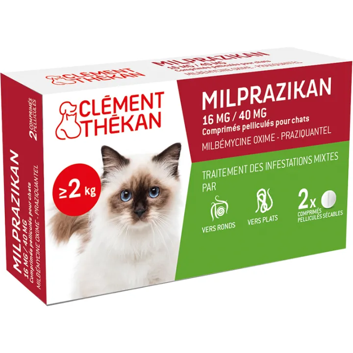 Milprazikan chat Vermifuge à large spectre 2 comprimés Clément-Thékan