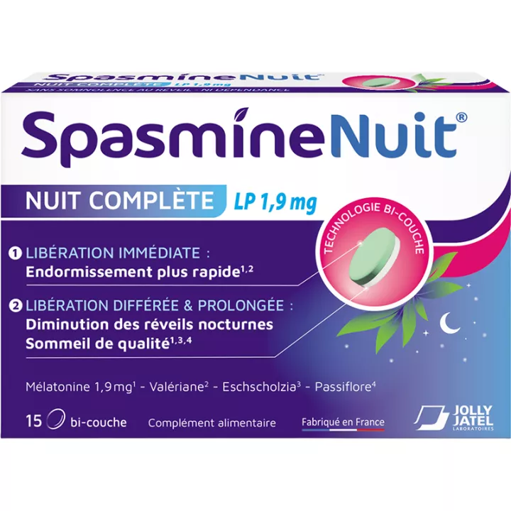 Spasmine Nuit Complète Mélatonine LP 1,9 mg 15 comprimés