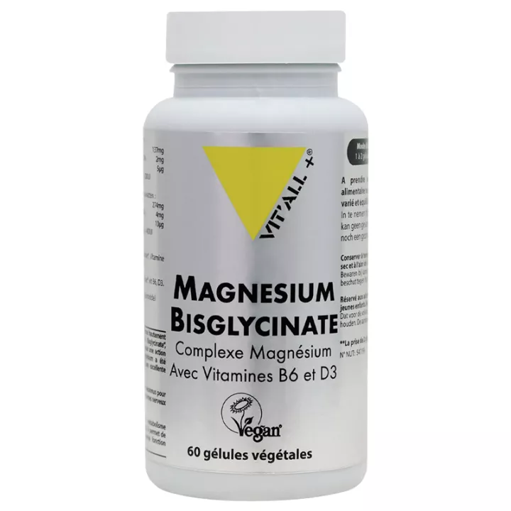 Vitall+ Magnesium Bisglycinate + Vit B6 and D3 60 vegetarian capsules