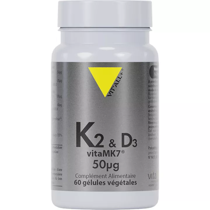 Vitall+ Vitamine K2 Vitamine k7 & D3 50mcg 60 vegetarische Kapseln