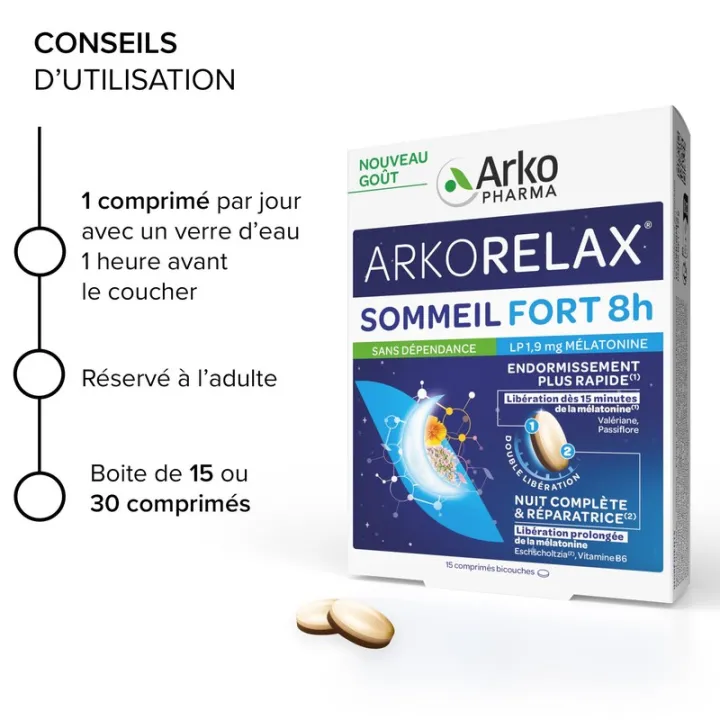 Arkorelax Sueño Profundo 8 h, 1,9 mg de melatonina