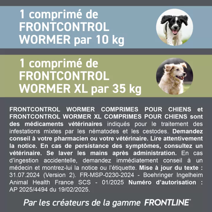 Frontcontrol-Wormer XL Vermifuge pour Grand Chien 2 comprimés
