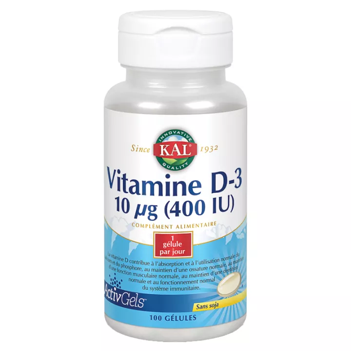 Vitamine D-3 400 UI 10 µg KAL 100 gélules