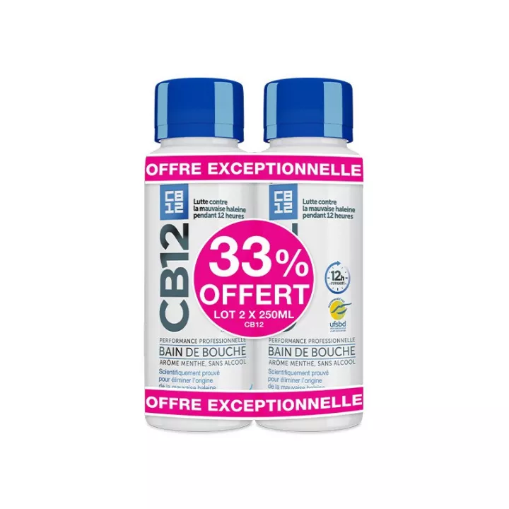 CB12 Bain de Bouche Arôme Menthe 2x250ml offre promo