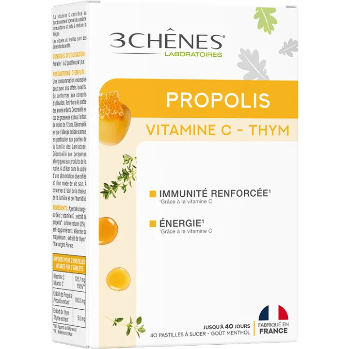 3Chênes Propolis Pastilles à Sucer Défenses Naturelles 40 compresse