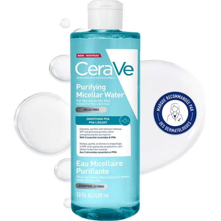 Agua micelar purificante para pieles normales a grasas, 400 ml, CeraVe