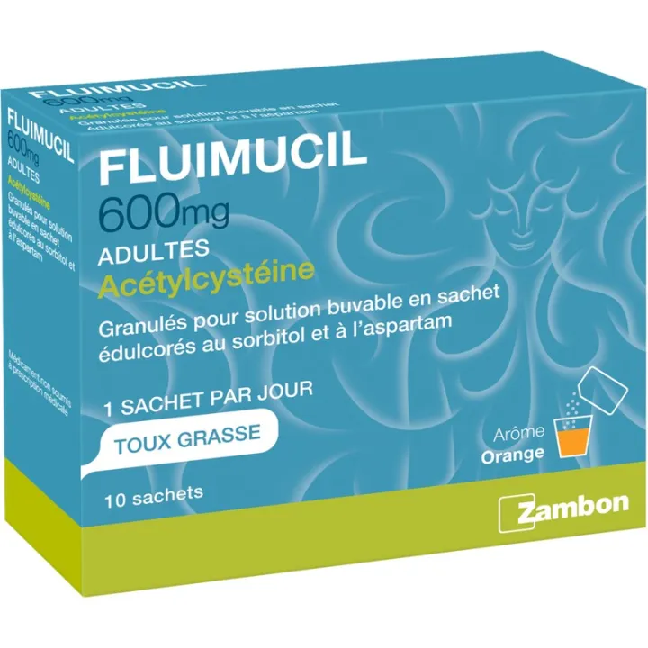 Fluimicil 600 mg Acetylcysteïne Bij slijmrijke hoest Volwassenen 10 zakjes