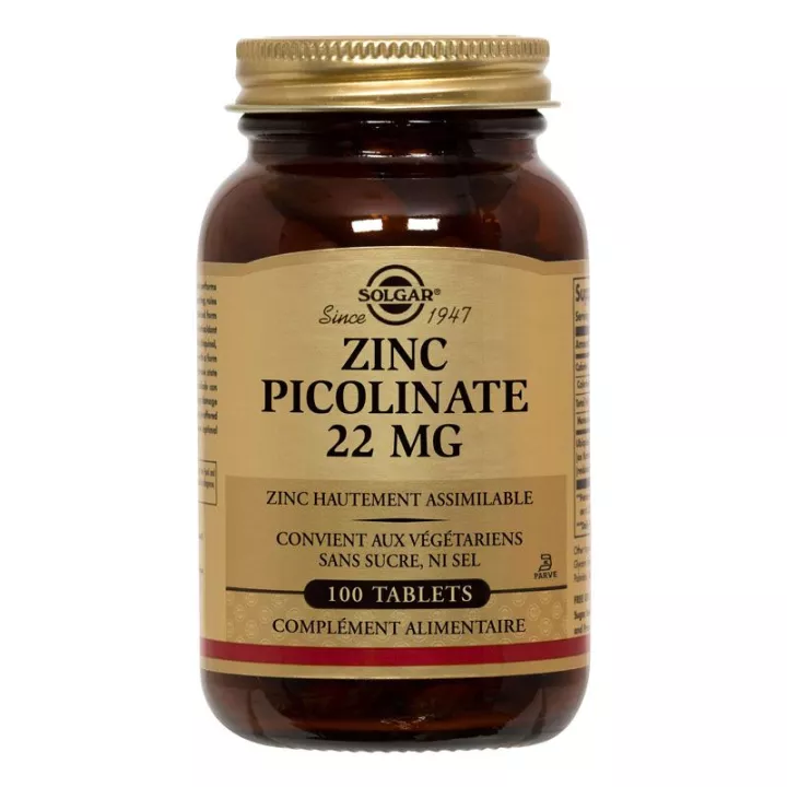 SOLGAR Zinc Picolinate 22 mg 100 Comprimés