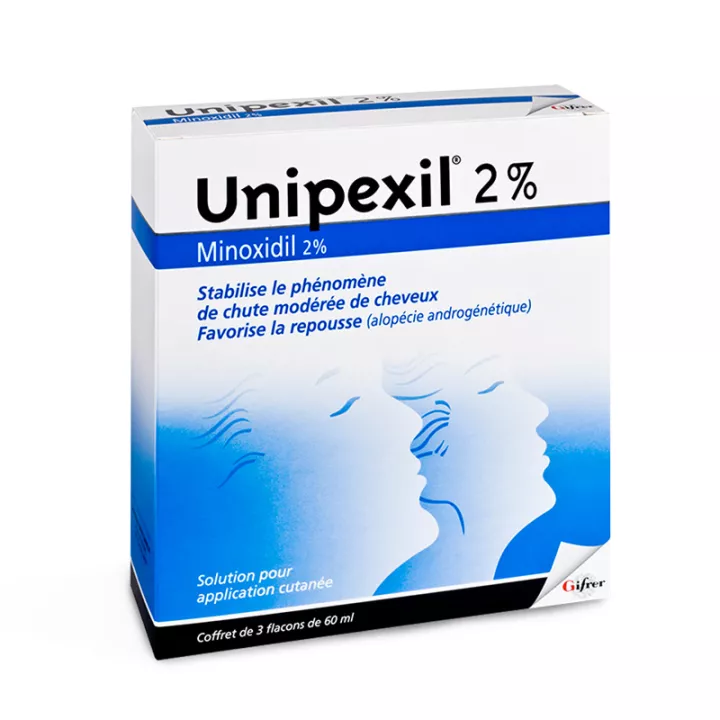 UNIPEXIL minoxidil 2% alopécie androgénique 3x60 ml en pharmacie