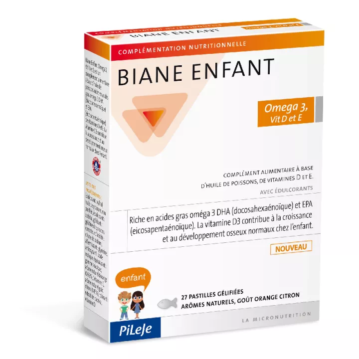 Pileje Biane Kind Omega 3 Vitamin D und E 27 Pastillen