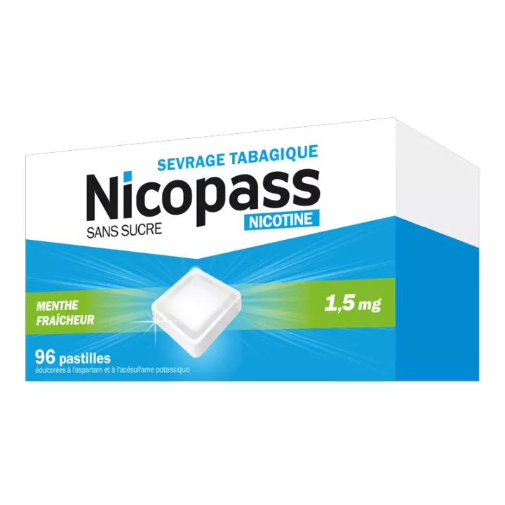 NICOPASS 1,5 MG nicotine 96 Zuigtabletten zonder suiker Mint