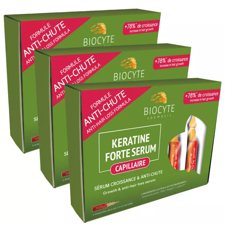 KERATINE FORTE Sérum anti-chute & croissance du cheveu 5 ampoules Biocyte lot de 2 + 1 offert