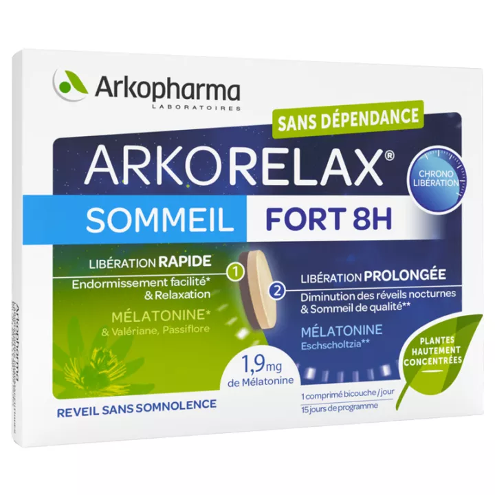 Arkorelax Sommeil Fort 8 h 1,9 mg Mélatonine 15 comprimés