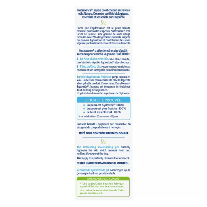 Gel idratante Natessance alla linfa di aloe vera e alla freschezza del cocco biologico* (in francese)